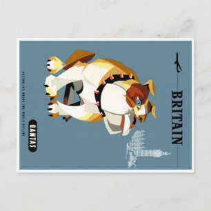 1960 Qantas Britain Bulldog Travel Poster Postcard