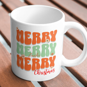 1960 Retro Groovy Orange Merry Christmas Boho Name Mug