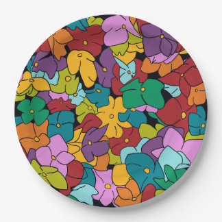 1960’s colour inspired palette of abstract flowers paper plate