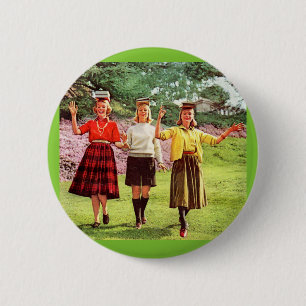 1960 teenage girls with books on their heads 6 cm round badge