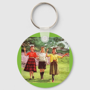 1960 teenage girls with books on their heads key ring