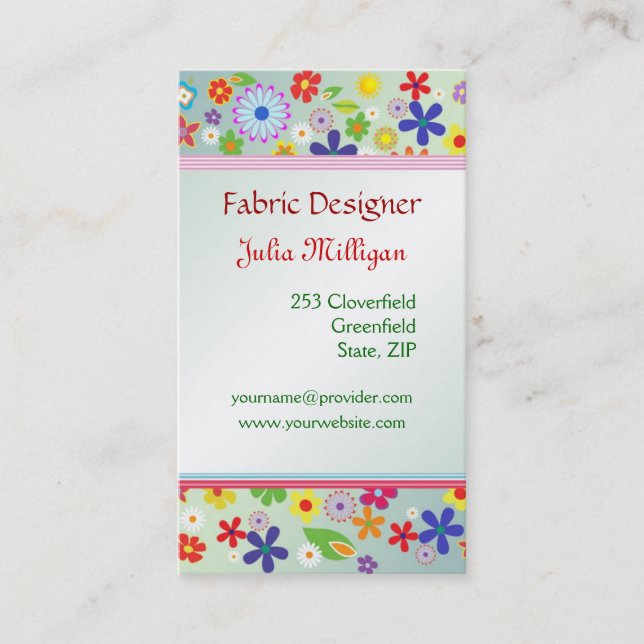 1960-x style colourful Flower power pattern Business Card (Front)