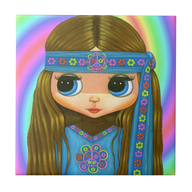 1960s, 1970s Big Eye Hippie Chick in Blue Tile (Front)