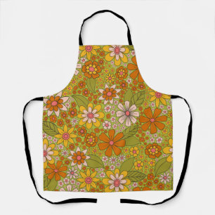 1960s, 1970s Green & Orange Retro Floral Apron