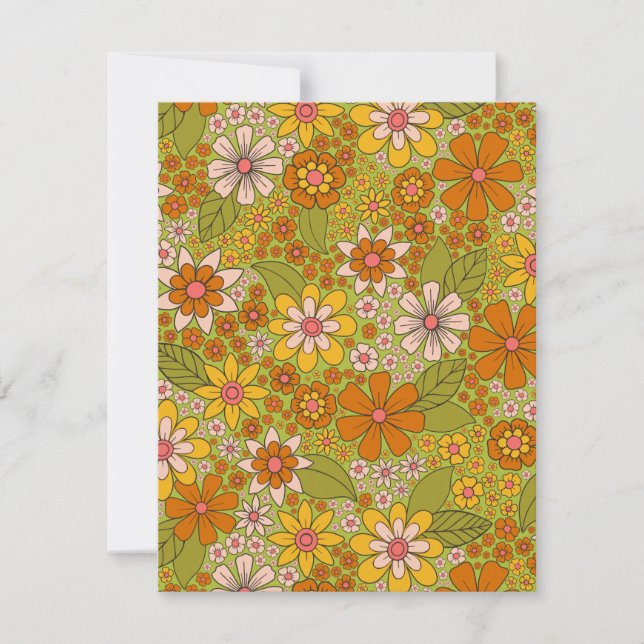 1960s, 1970s Green & Orange Retro Floral Card (Front)