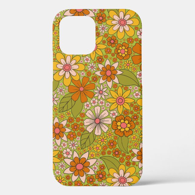 1960s, 1970s Green & Orange Retro Floral Case-Mate iPhone Case (Back)