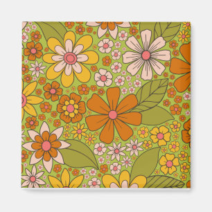 1960s, 1970s Green & Orange Retro Floral Magnet