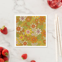1960s, 1970s Green & Orange Retro Floral
