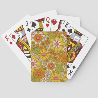 1960s, 1970s Green & Orange Retro Floral Playing Cards