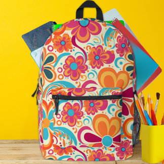 1960s 1970s Groovy Colorful Flower Power  Printed Backpack