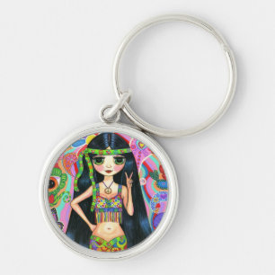 1960s, 1970s Psychedelic Hippie Chick Peace Sign Key Ring
