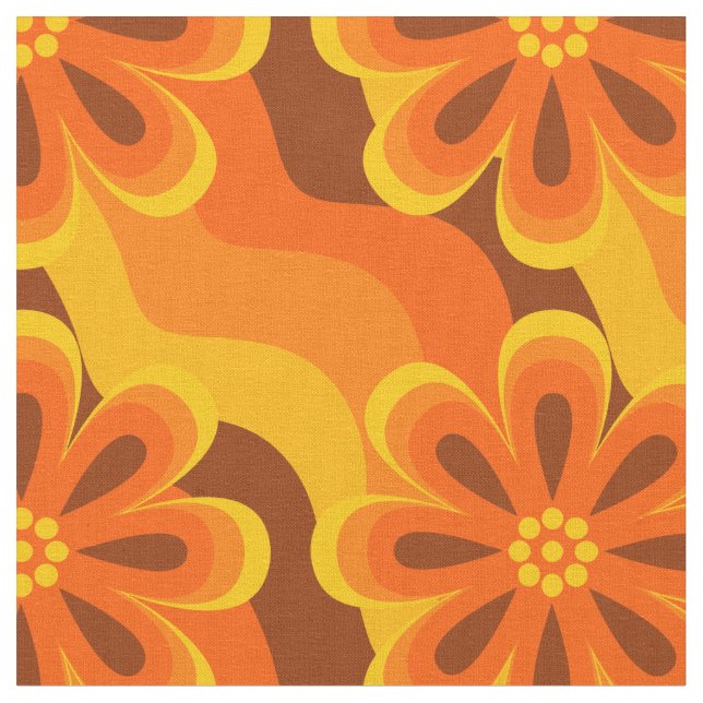 1960s 1970s Style Flowers & Waves Pattern Fabric (Close Up)