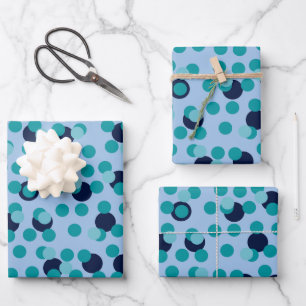 1960s-70s Pop Geometric Mid-Century Teal Bubbles Wrapping Paper Sheet