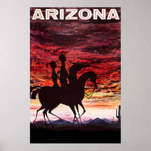 1960s Arizona Desert Sunset - Vintage Style Travel Poster