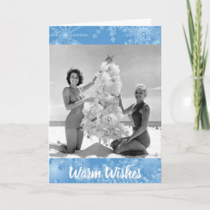 1960's Bathing Beauties & Christmas Tree on Beach Holiday Card