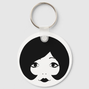 1960s cartoon womans face makeup beauty art key ring