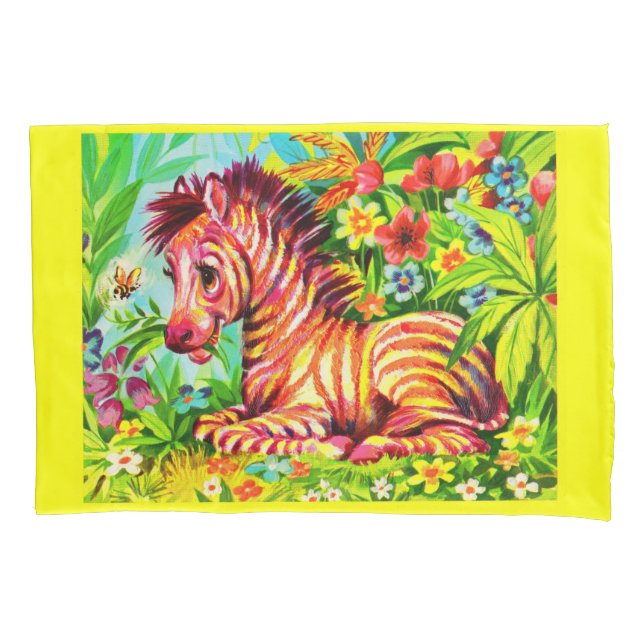 1960s colourful zebra print pillowcase (Front)