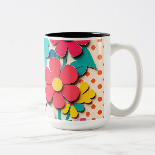 1960s Floral Graphic Cutouts Two-Tone Coffee Mug