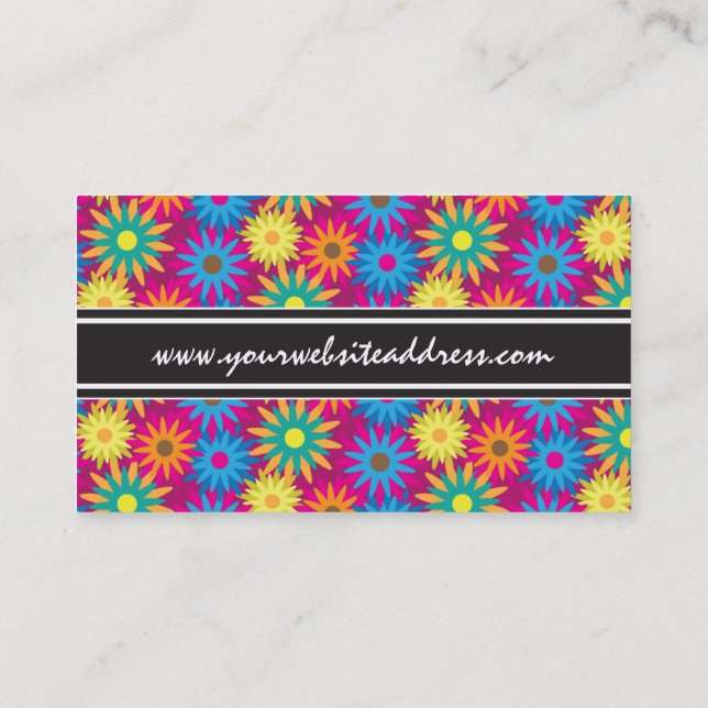 1960s Flower Power Colourful Floral Modern Pattern Business Card (Back)