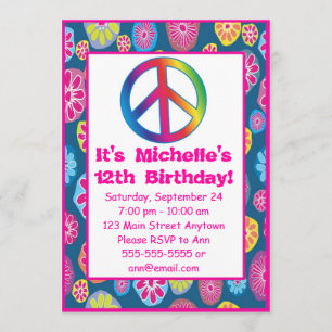 1960s Groovy Love Peace Birthday Party Invitations