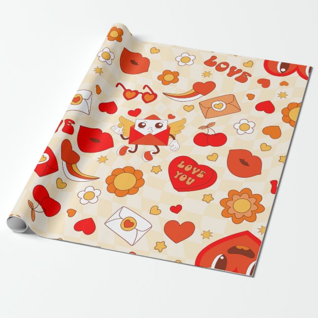 1960s groovy pop art valentines love letter wrapping paper (Unrolled)