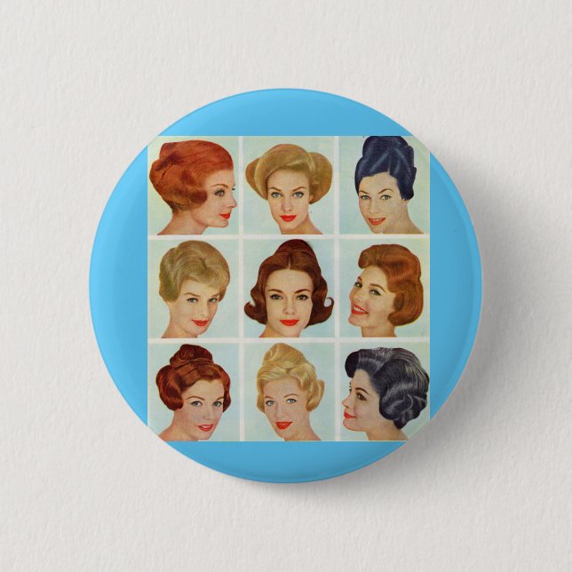 1960s hairstyles grid 6 cm round badge (Front)
