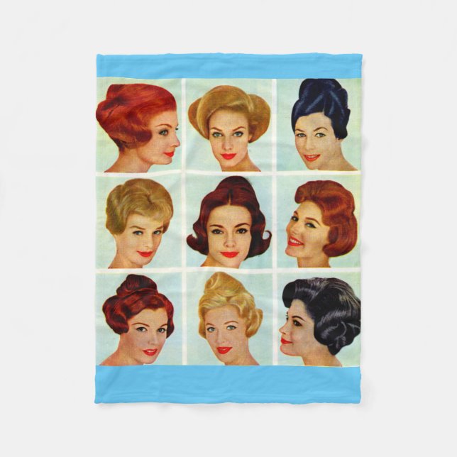 1960s hairstyles grid fleece blanket (Front)
