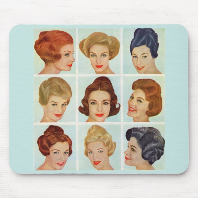 1960s hairstyles grid mouse mat (Front)