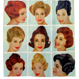 1960s hairstyles grid shower curtain