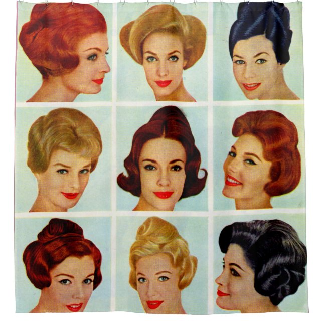 1960s hairstyles grid shower curtain (Front)