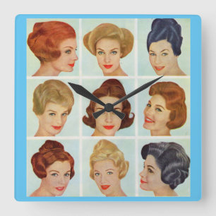 1960s hairstyles grid square wall clock