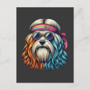 1960s hippie dog face funny animals art postcard