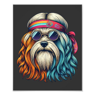 1960s hippie dog head funny animals art photo print