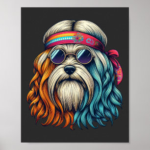 1960s hippie dog head funny animals art poster