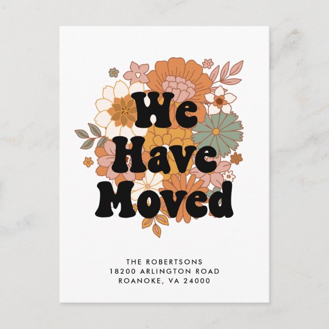 1960s Hippie Flower Power Retro New Address Announcement Postcard (Front)