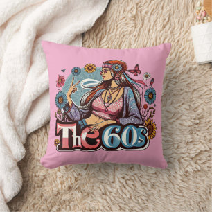 1960s Hippie girl chick peace sign fingers art Cushion