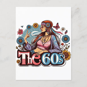 1960s Hippie girl chick peace sign fingers art Postcard