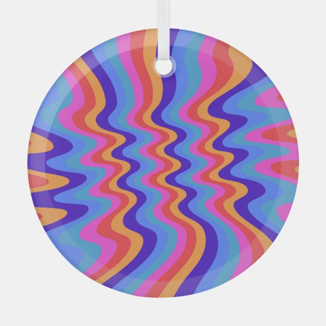 1960s Hippie Trippy Retro Wallpaper Glass Tree Decoration (Front)