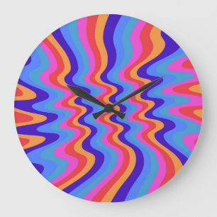 1960s Hippie Trippy Retro Wallpaper Large Clock