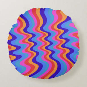 1960s Hippie Trippy Retro Wallpaper Round Cushion