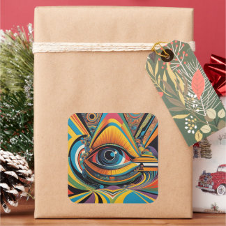 1960s Horror Vacui Psychedelic Artwork Square Sticker