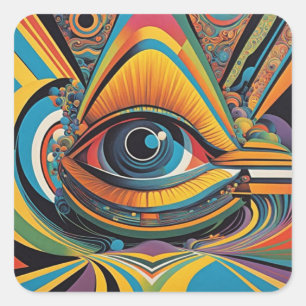 1960s Horror Vacui Psychedelic Artwork Square Sticker