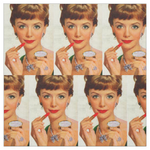 1960s lipstick lady print fabric