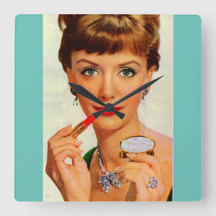 1960s lipstick lady square wall clock