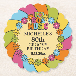 1960s Music Party 80th Groovy Retro Birthday Theme Paper Coaster