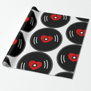 1960s music vinyl record heart album red  wrapping paper