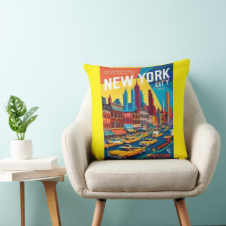 1960s New York City | Retro Travel Poster Cushion