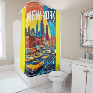 1960s New York Poster AR Design Shower Curtain