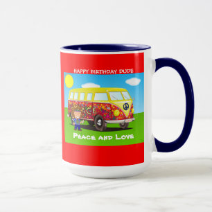 1960s: Peace and Love, Far Out, birthda coffee mug