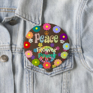 1960s Peace, Love, and Flower Power, 10 Cm Round Badge